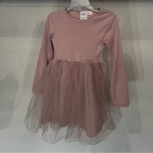 Zara Dusty Pink Hearts Long Sleeve Girls Dress Size 6